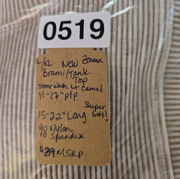 #0519 L/XL NEW ZENANA Lt Caramel Stone Wash Ribbd Brami Semi Crop Fits 38A-40DD - Picture 11 of 12